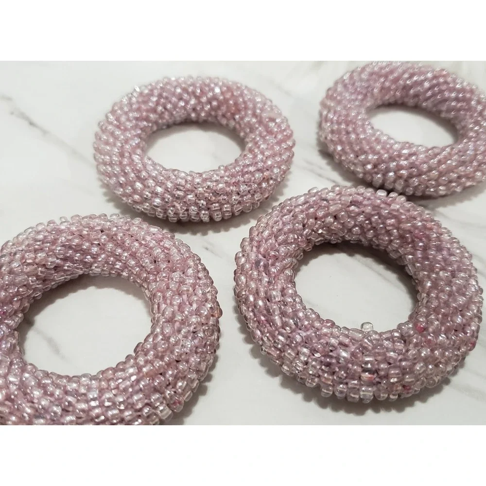 Set of 4 Beaded Napkin Rings Holders pink mauve romantic kitchen set